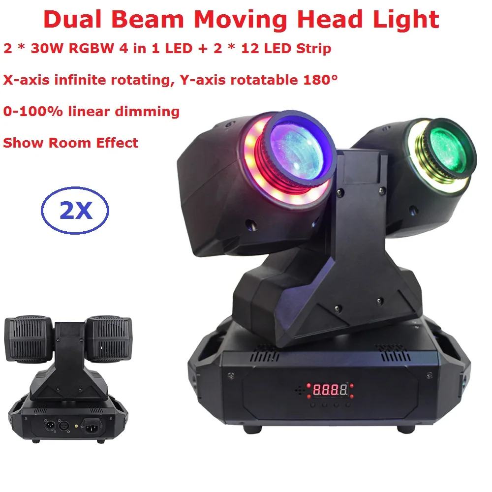Newest 2X30W RGBW Quad Color LED Moving Head Beam Lights 2X12Pcs Strips 0-100% Linear Dimmer For Xmas Holiday Decorations | Лампы и