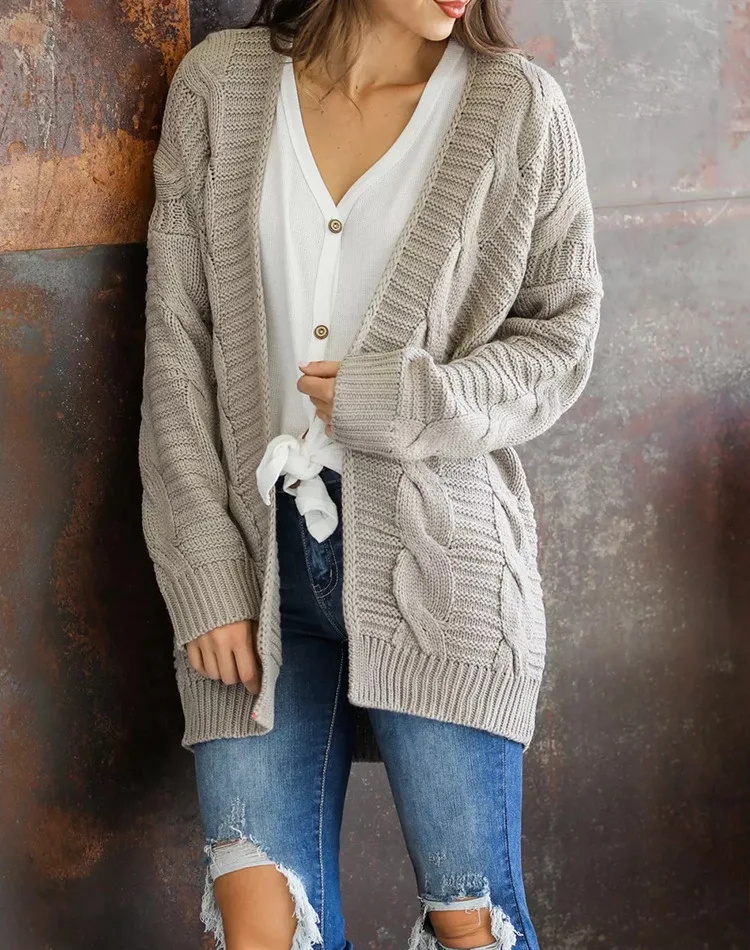 LOGAMI длинный кардиган для женщин осень зима вязаный свитер повседневные женские свитера пальто
