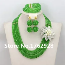 Новое поступление! Нигерийский традиционный свадебный комплект ювелирных изделий с зелеными кристаллами, Африканский бисер, женское ожерелье браслет серьги