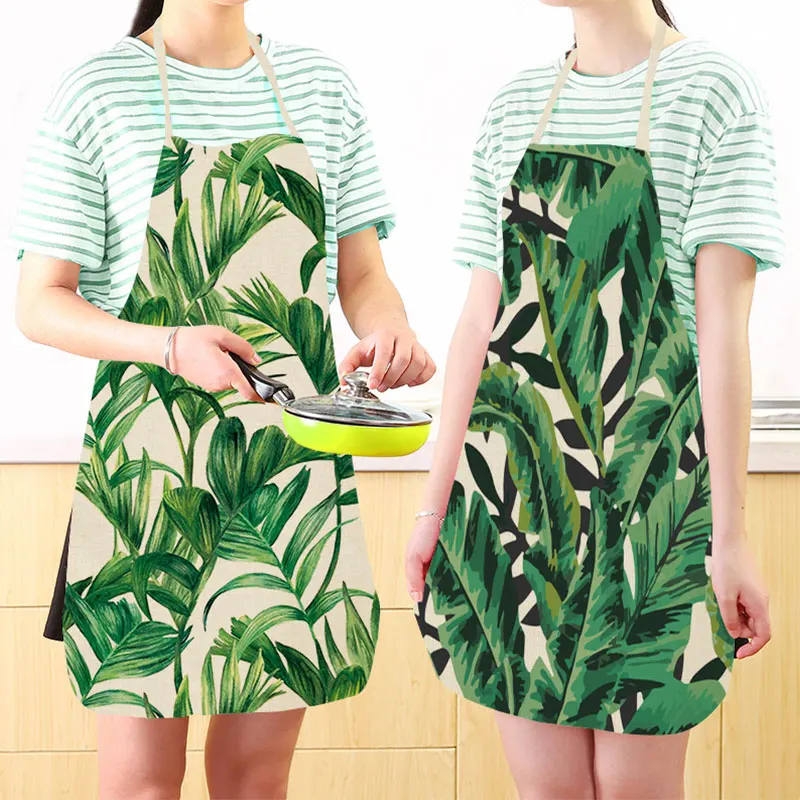 

Modern Minimalist European And American Plant Pattern Apron Cotton And Linen Material Is Refreshing And Easy To Wear