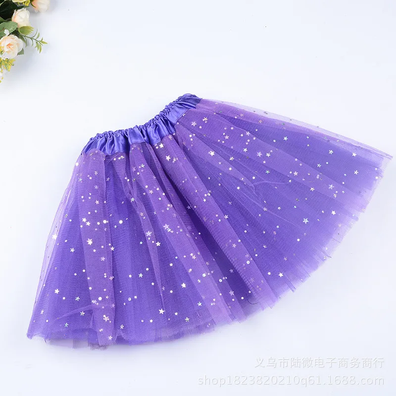 Chiffon Tutus Skirt for Baby Girls Pettiskirt Kids Princess tutu Mesh Sequin Stars 3 Layers Tulle Toddler Dance Skirts - Цвет: Фиолетовый