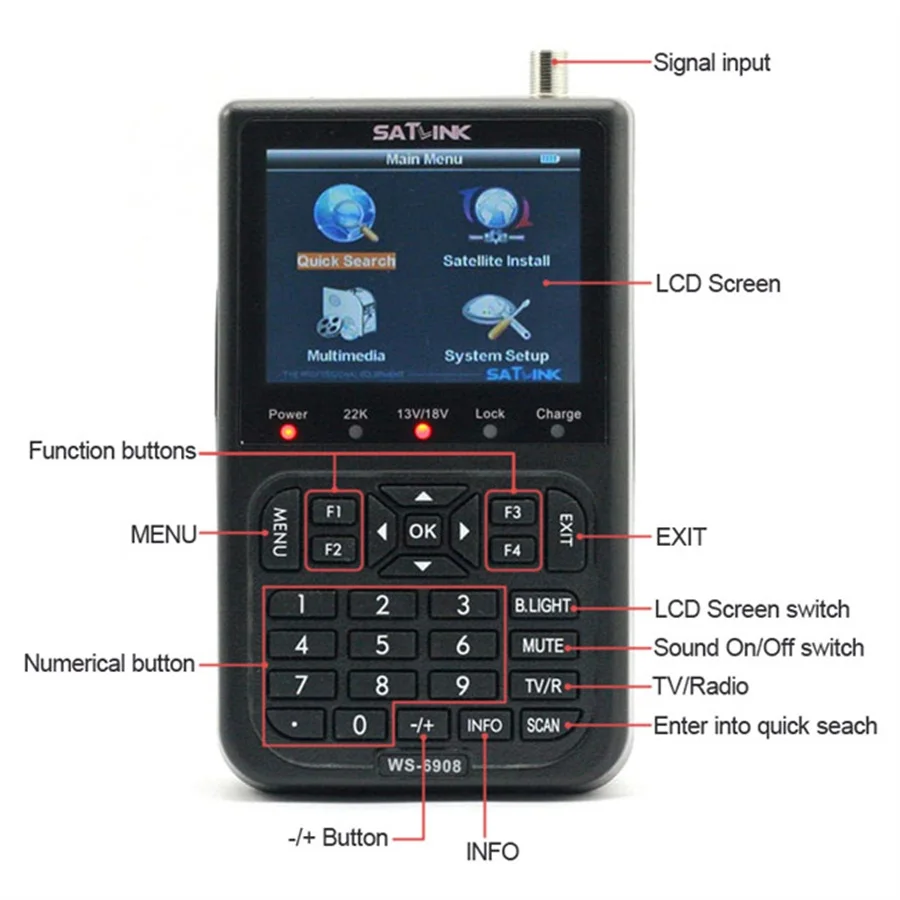 Satlink WS-6908 3,5 ЖК-DVB-S FTA цифровой спутниковый сигнал ws 6908 спутниковый искатель метр