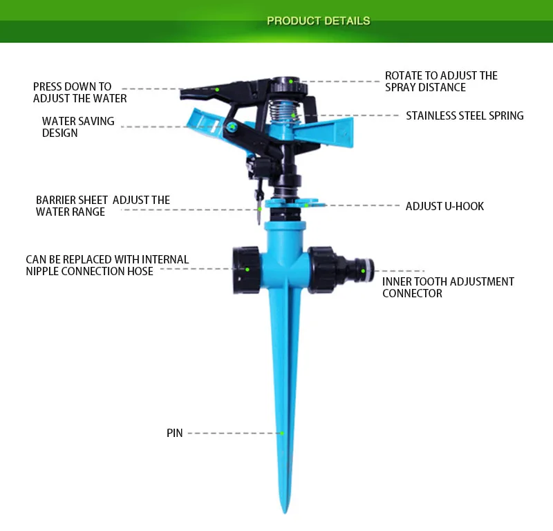Садовый спринклер Спайк газон трава 360 градусов регулируемый вращающийся распылитель воды для системы полива сада