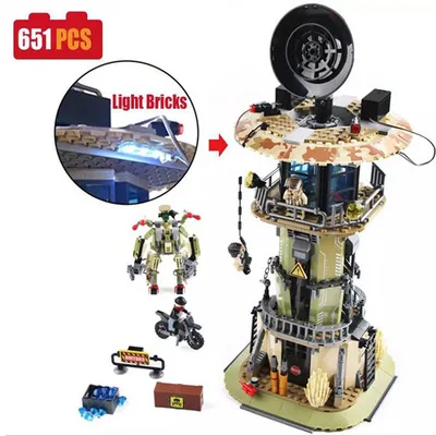 

651pcs 11717 Military Radar Tower With Light Bricks Building Blocks Soldiers Figures Set Compatible Legoing Army Toys For Kids