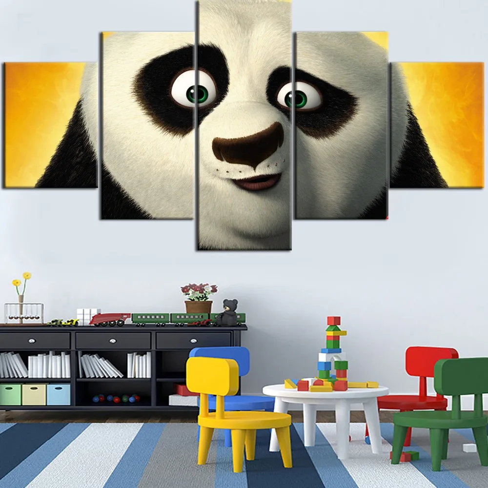 

Modular Framed 5 Pieces Print Canvas Painting Movie Kung Fu Panda National Animal Protection Type Poster Home Decor Living Room
