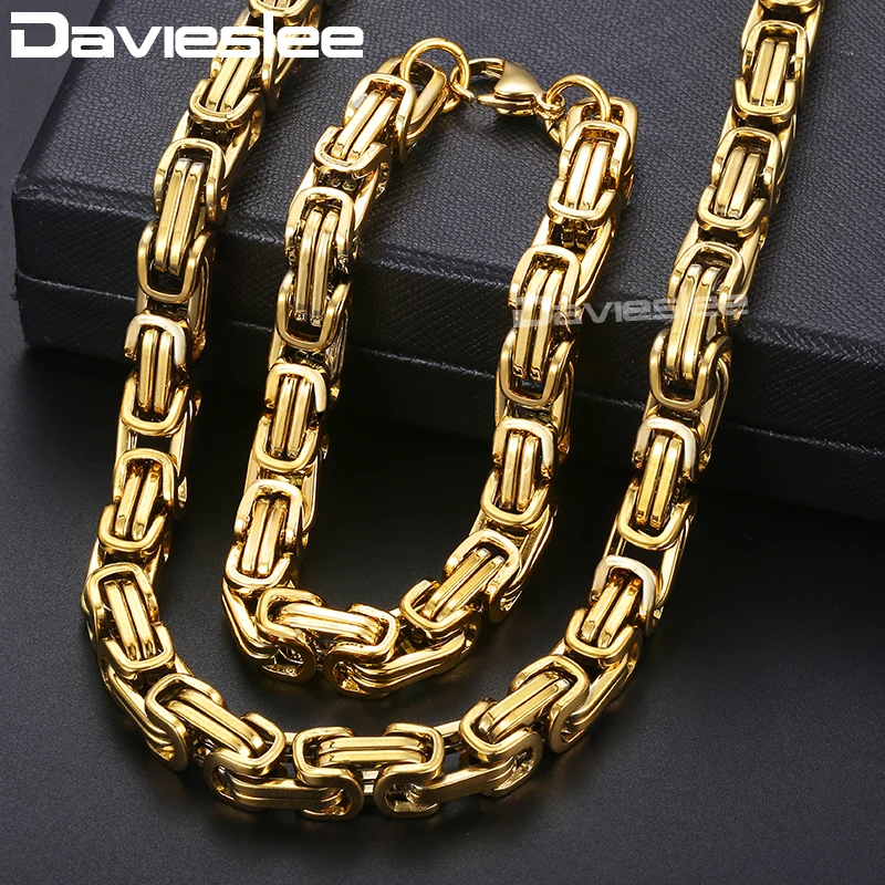 Mens Jewelry Sets Necklace Bracelet Byzantine Box Stainless Steel Necklace Bracelet Gold Jewelry ...