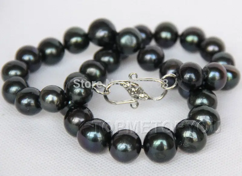 

HOT 0015519 17" round freshwater peacock black pearls necklace 18KGP