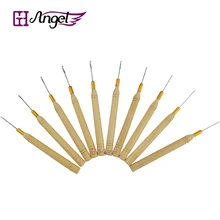 10 шт./лот, деревянная ручка вязания крючком иглы для связывания микро кольца/петля иглы для наращивания волос, наращивание волос/инструменты для париков