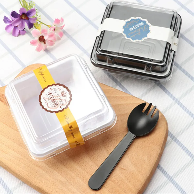 White black plastic food containers disposable fruit dessert cream