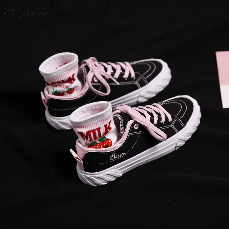 

Vulcanize Shoes Women Lace-up All-match Canvas Leisure Sneaker Womens Running Korean Style Fashion Breathable Platform Female