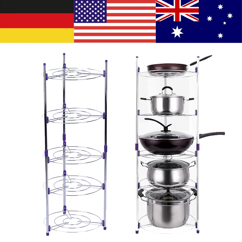 5 Tiers Home Kitchen Pans Pots Storage Rack Durable Metal Wire Shelving Organizer