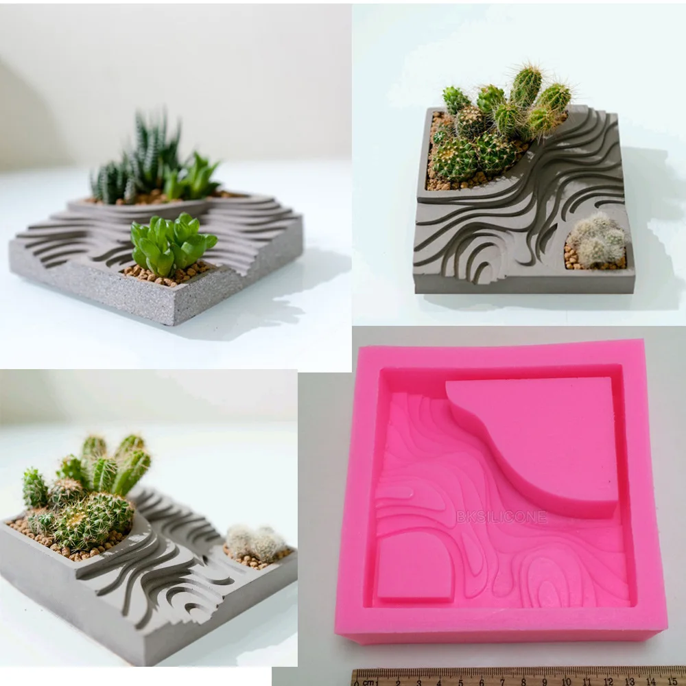 Big Square Concrete Flowerpot Planter Mold Desktop Decoration Craft Holder Succulent Plants Cactus Pot Silicone Molds
