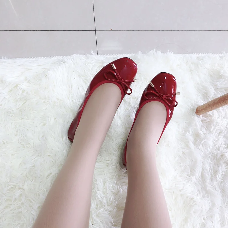 Swwet Bow Designer Flats Shoes Women Luxury 2018 Genuine Patent Leather Ladies Ballerina Shoes Silp On Moccasins Women Shoes Red (13)
