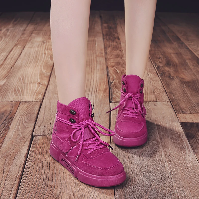 

Pink Winter Fur Sneakers Platform Woman 2018 Autumn High Top Female Casual Shoes Wedge Side Zipper Fashion Warm Snow Sneakers