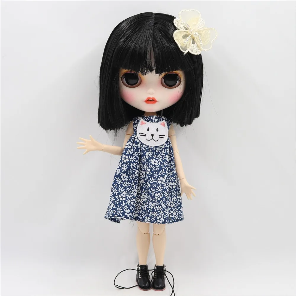 May - Premium Custom Neo Blythe Doll with Black Hair, White Skin & Matte Smiling Face 1