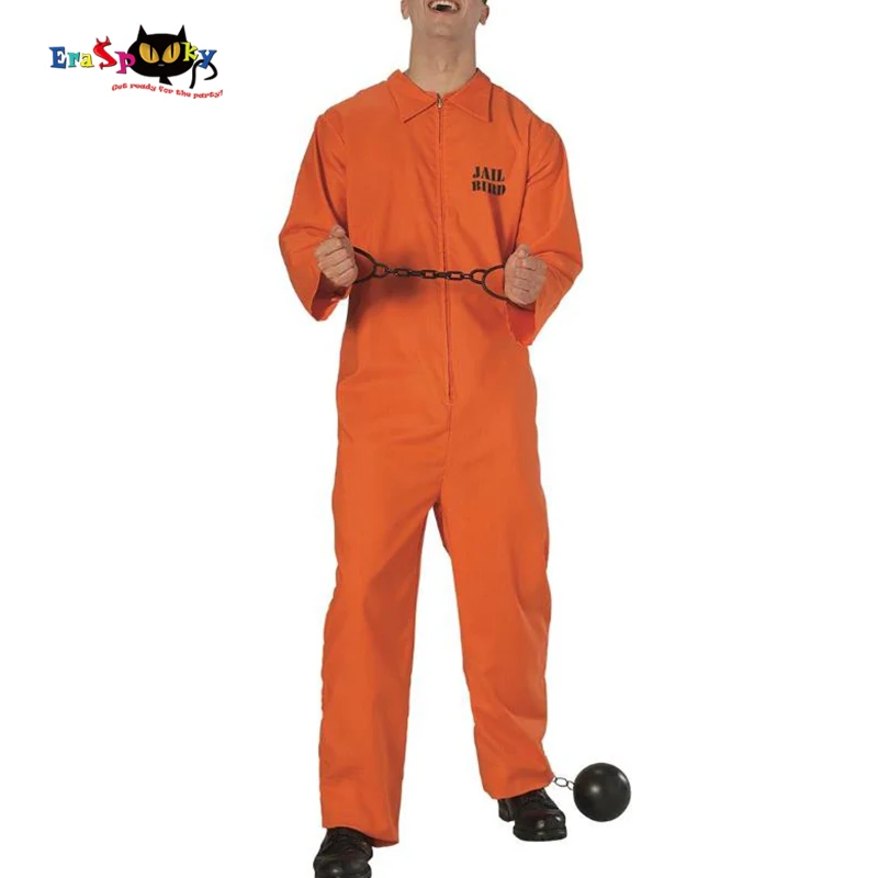 Eraspooky для мужчин's комбинезон заключенного оранжевый костюм на Хэллоуин для взрослых преступных Jailbird косплэй карнавал партии нарядное