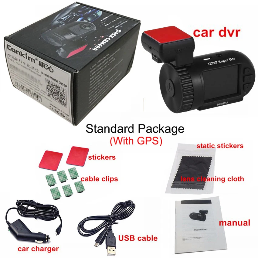 Conkim мини 0805P Автомобильный видеорегистратор 1296p 30fps H.264 WDR gps DVR видео регистратор датчик парковки Защита от низкого напряжения конденсатор