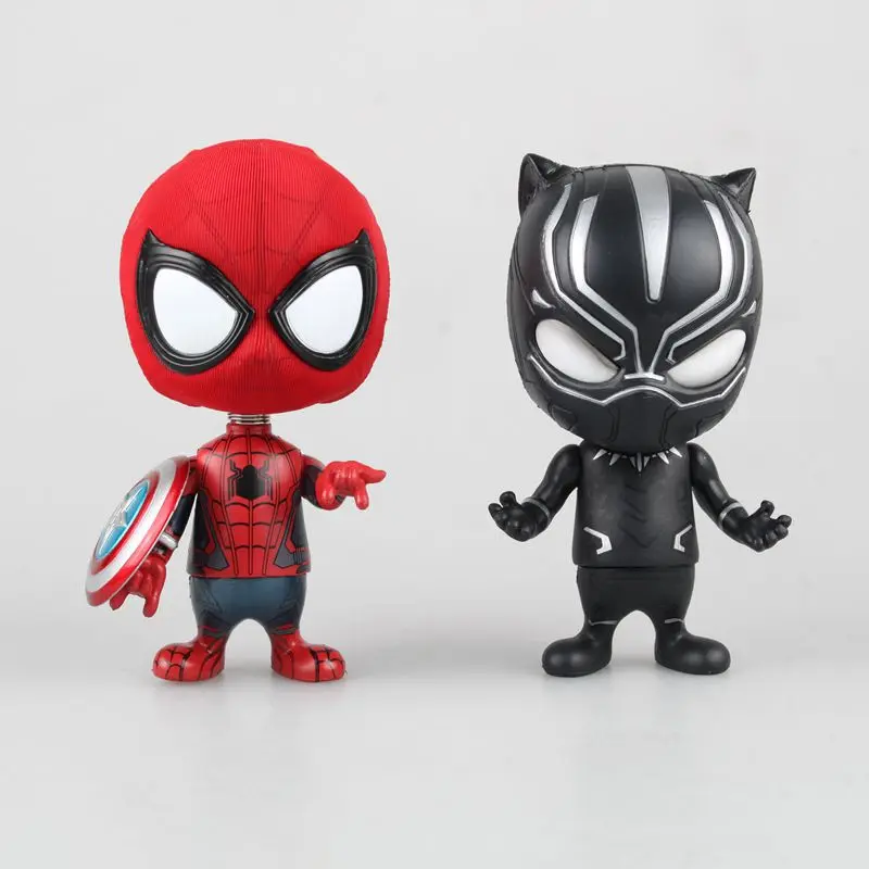 

10cm head shake mini Spiderman Panthers Figures Box egg doll Action Figure Toys Car Decoration model PVC toy The Avengers kids