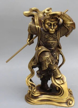 

dr203 13" Chinese Bronze Buddhism Sun WuKong Monkey King golden cudgel Buddha Statue