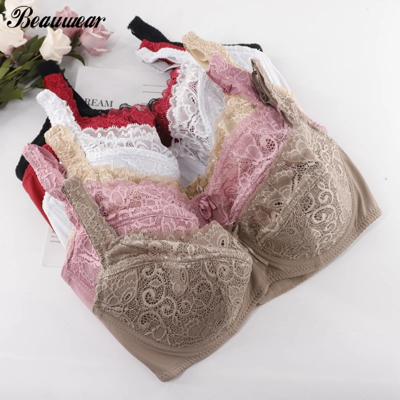 

Beauwear Bras Women Lace Perspective Bra Full Coverage Sexy Lingerie Underwire Floral Bralette Plus Size BH Top D DD E Cup 34-44