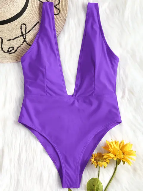 Aliexpress.com : Buy S/M/L/XL Sexy Swimsuit Plunging Neck High Leg One ...