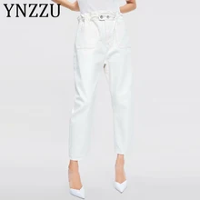 YNZZU Ruched Высокая талия джинсы женские новые осенние шикарные однотонные повседневные джинсовые длинные брюки для женщин Карманы Уличная AB191