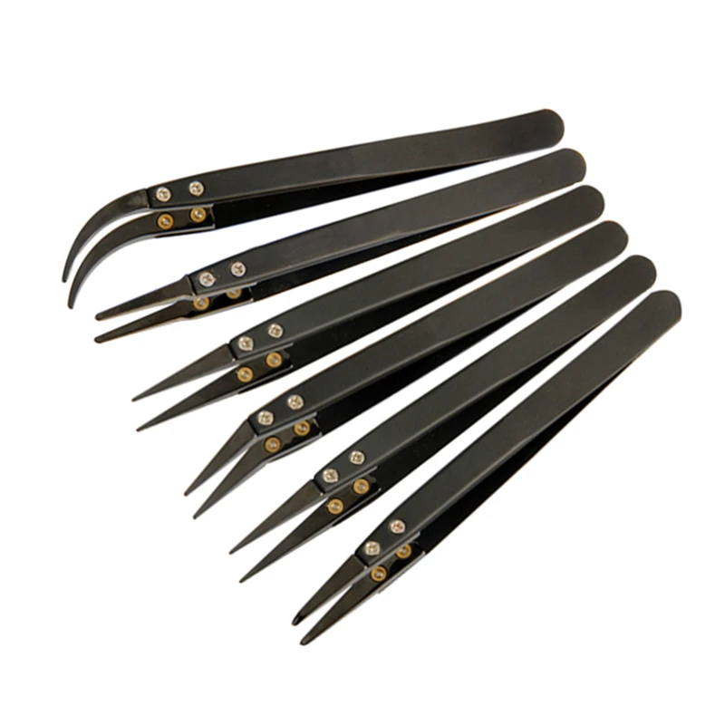 Precision Ceramic Tweezers Black Stainless Steel Forceps Hand Tool Heat