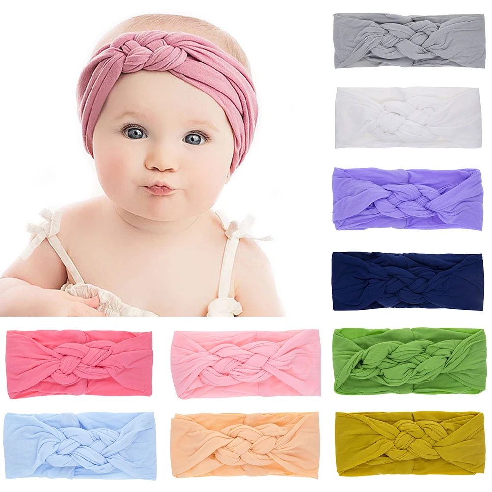 

1PC Nylon Elastic Summer Solid Color Baby Headband Girls Twisted Knotted Hair Band Haarband Baby Headbands Infant Accessories