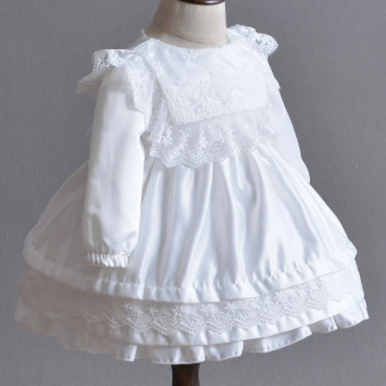 

2019 Autumn White Ivory Toddler Dress for Girls Christening Gown Long Sleeve 1 Year Birthday Dress Newborn Lace Babies Princess
