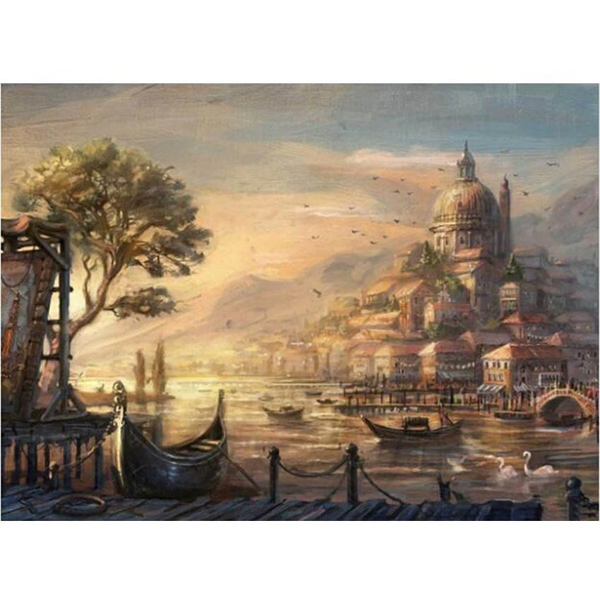 Wonzom Lakeside Town Framed Pictures Diy Painting By Numbers Wall Art Acrylic Paintings Handpainted Home Decor For Living Room Painting Calligraphy Aliexpress