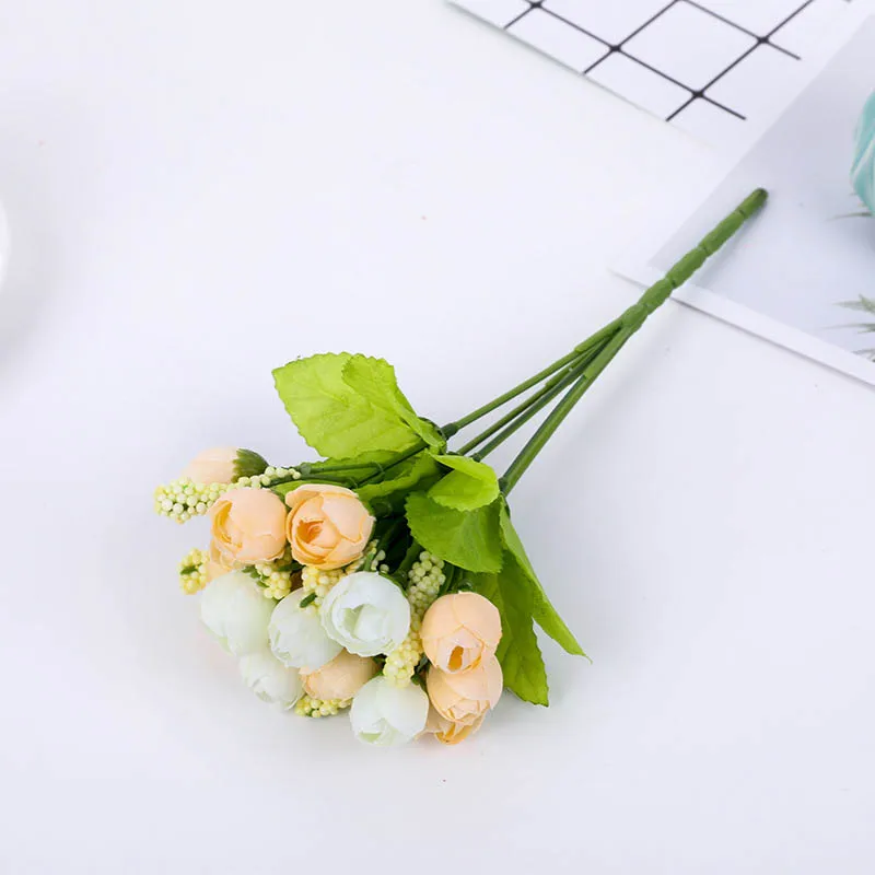 Rose artificial flower 15 head rose bouquet fake flower wholesale wedding hand bouquet home decoration 5