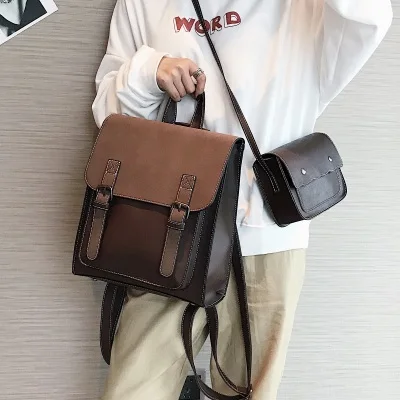 DORANMI, Классический рюкзак, женская сумка на плечо с пряжкой,, 2 шт., большая вместительность, сумки на спине, женский рюкзак с клапаном, Mochila, DJB255 - Цвет: brown