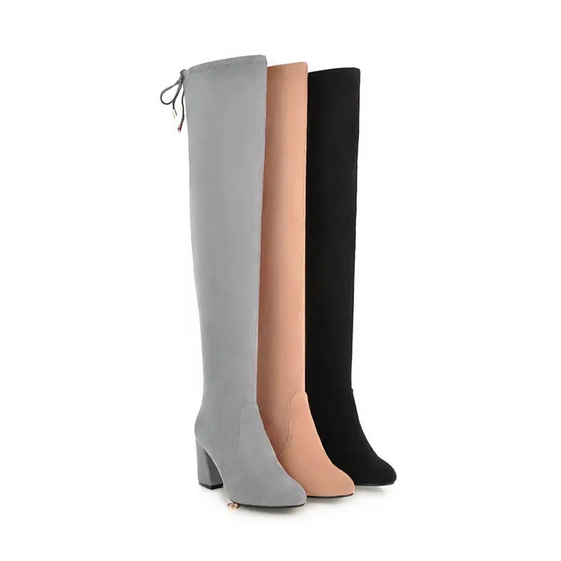 Talons Hiver Automne Parti Bottes Bout Nemaone Rond rose Chaussures Taille Genou Sur Hauts Le Femme 43 Nouvelle Femmes Grande Robe Noir Dames 42 gris 5qqwP7FO