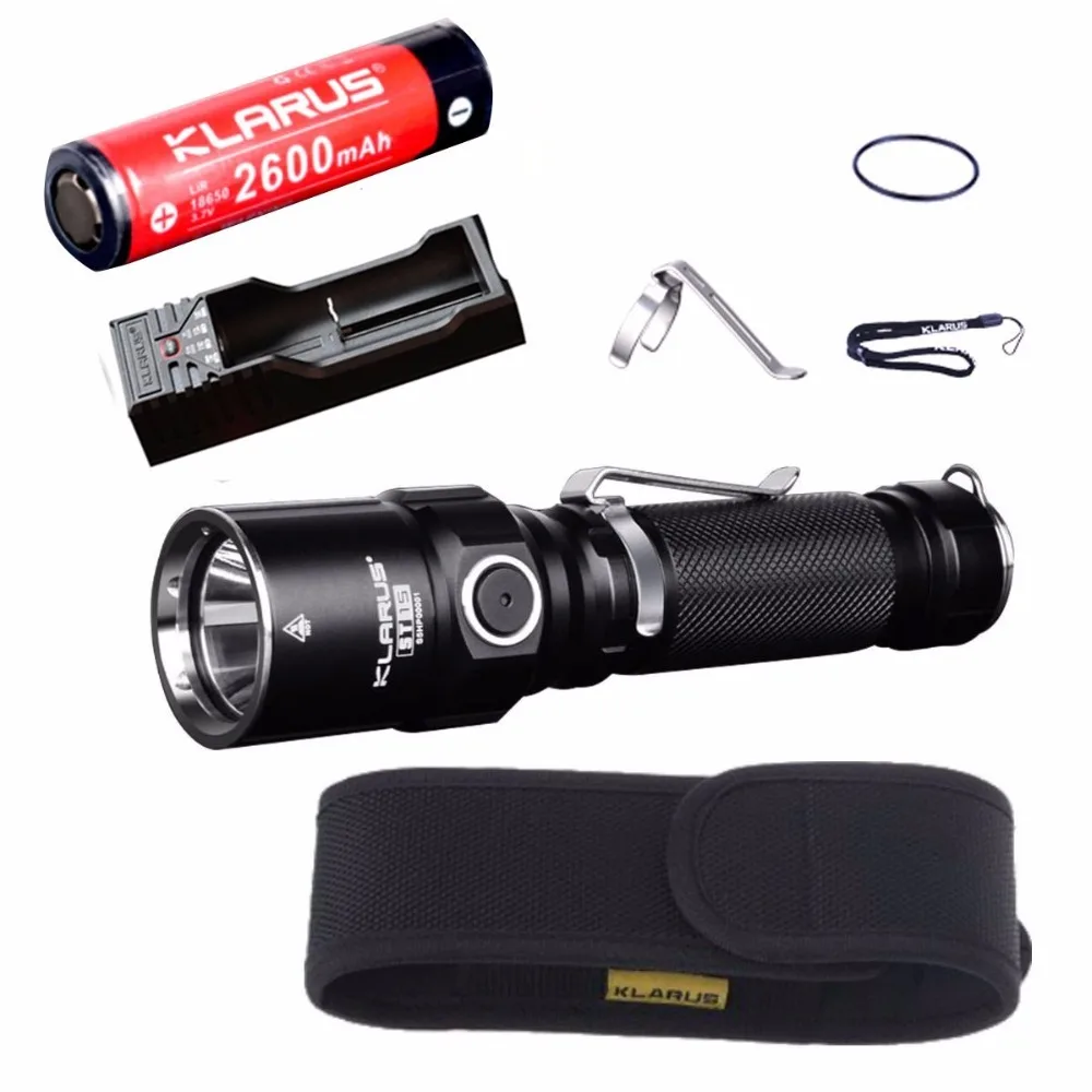 

Flashlight KLARUS ST15 CREE XP-L HI V3 LED MAX. 1100LM Beam distance 305 meters + 18650 2600mAh battery+K1 charger