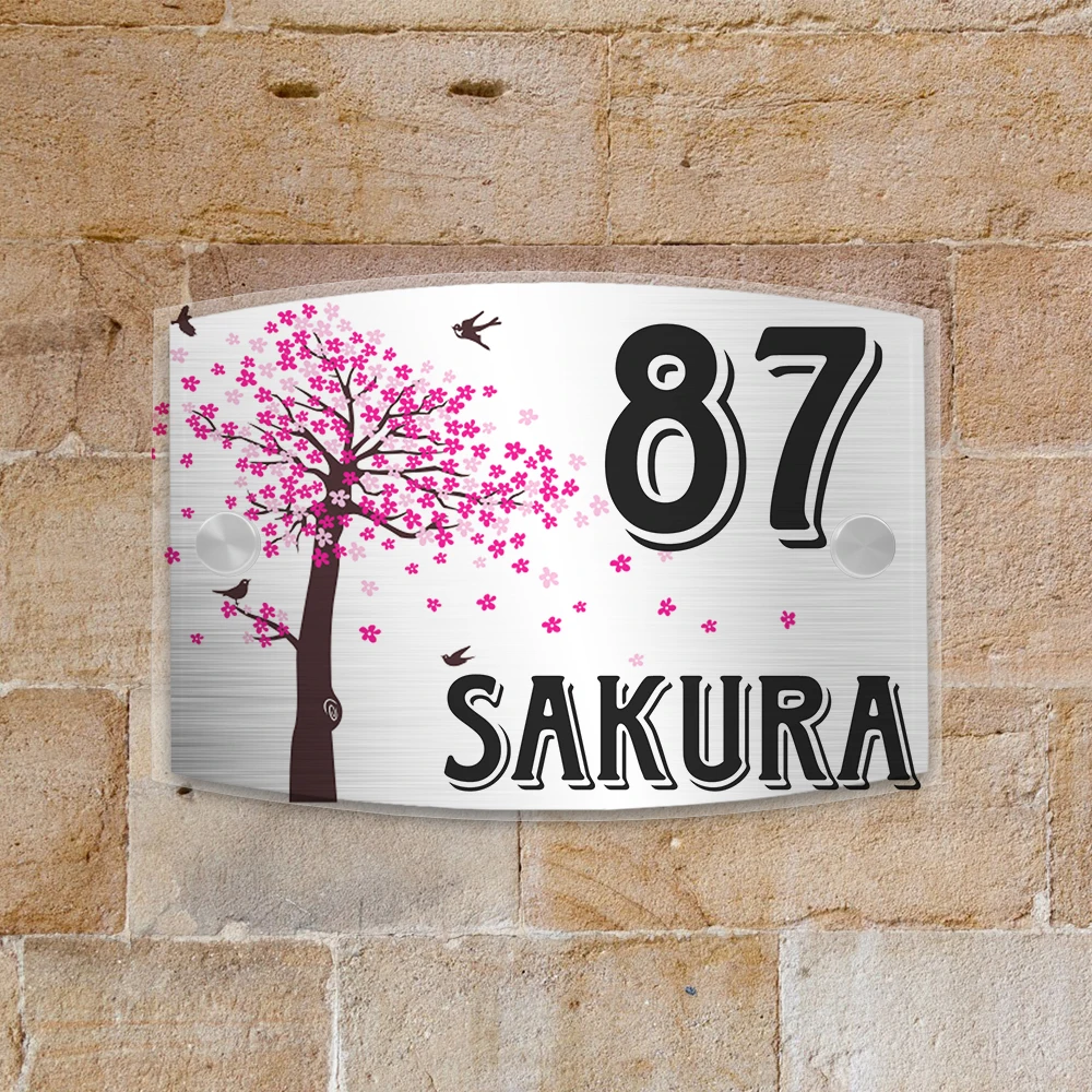 

Sakura Personalized Modern House Number Door Sign Plaque Street Acrylic Matte Glass TOP