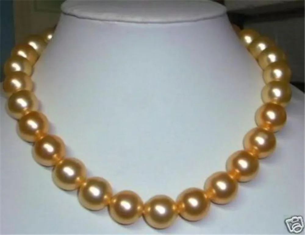 

10mm gold south sea shell pearl necklace 18" AAA^^^@^Noble style Natural Fine jewe FREE SHIPPING