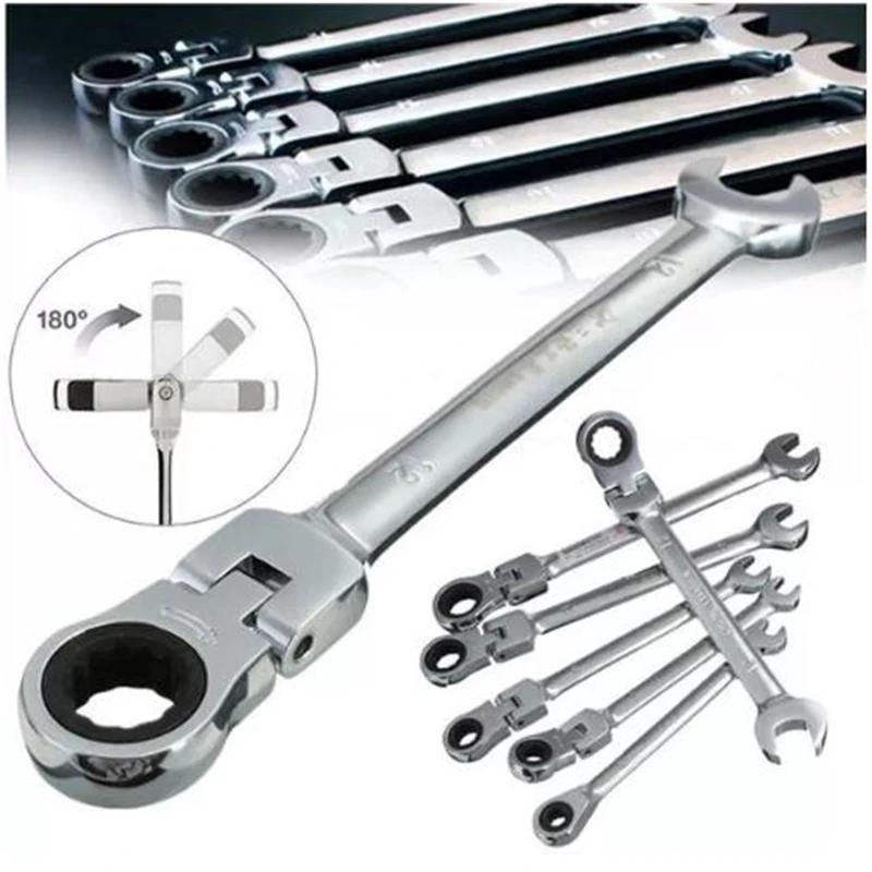

6pcs/set 6/7/8/10/11/12mm Wrench Multitool Flexible Pivoting Head key Ratchet Combination Spanner Metric Tool Car Repair Tools