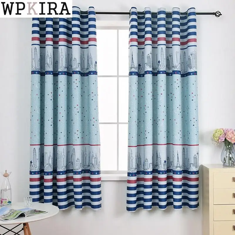 

Blue Short Curtain Children Room Kitchen Cortinas Window Curtains for Living Room Cloth can customization rideaux PC023&30