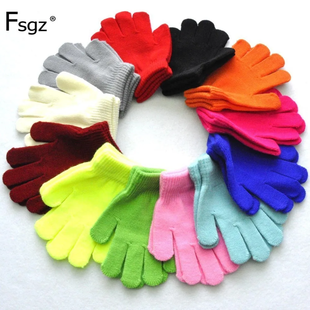 

Warm Gloves Solid Acrylic Full Fingers Glove For Children 6 12 Years Student Winter Protection Driving Mittens Writing Gloves