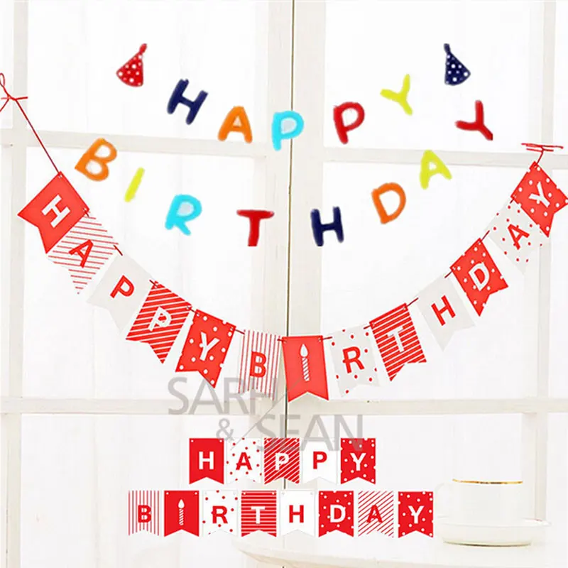 Buy 1 set Mini Happy birthday Banner Flag hang