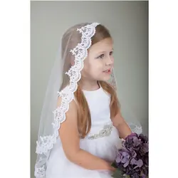 Свадебное платье с цветочным узором для первого причастия для девочек покрывал Аппликации Край Для детей Тюль вуали с гребешком Фата