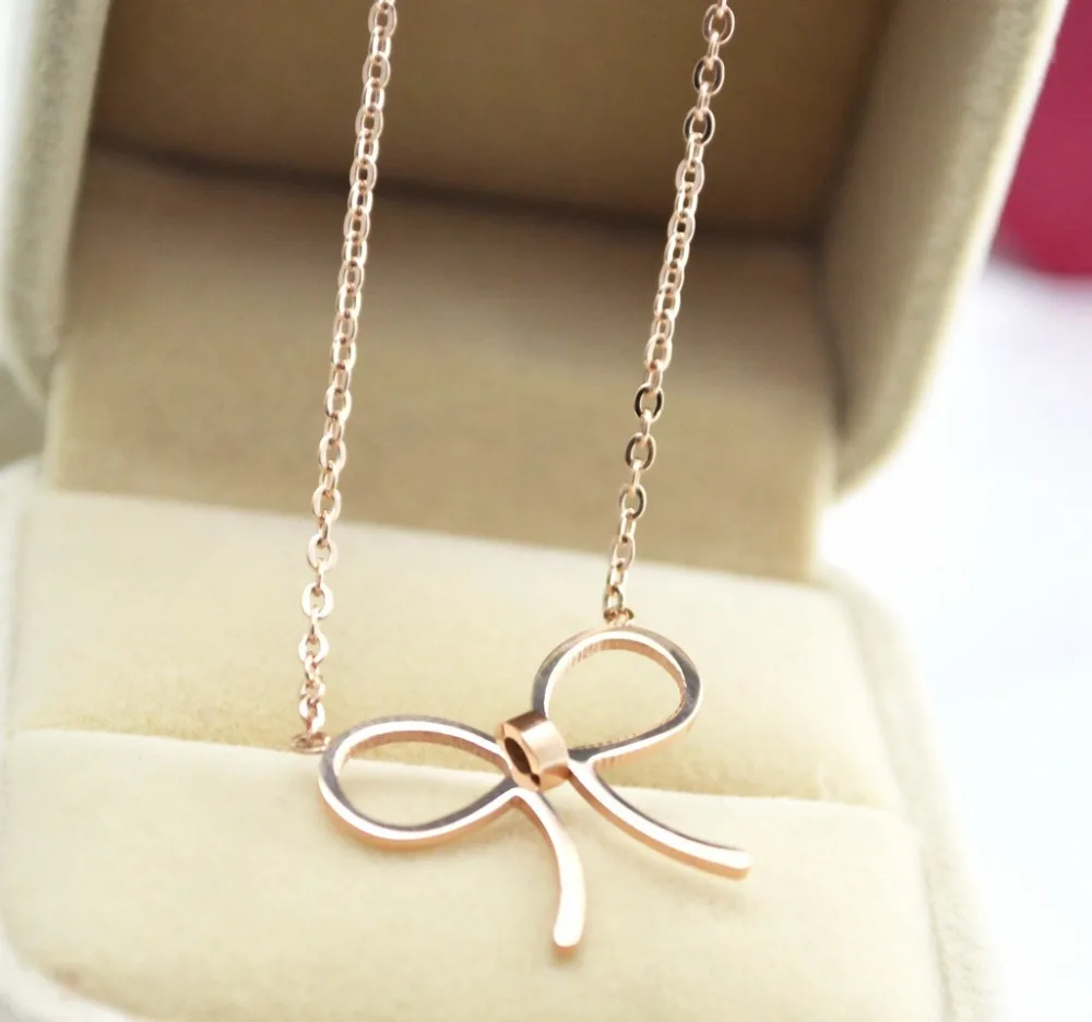 Buy Pink gold color cute bowknot pendant necklace