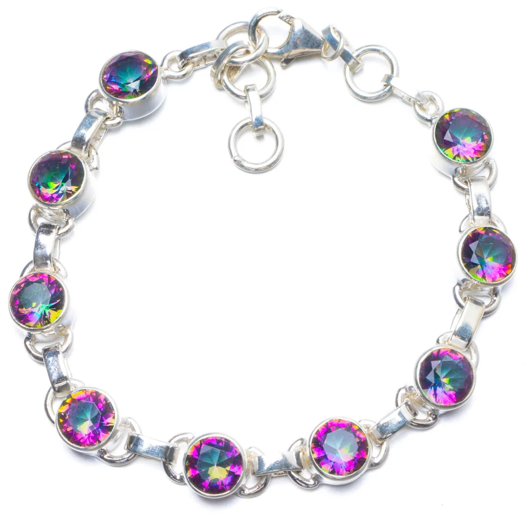 

Natural Mystical Topaz Handmade Unique 925 Sterling Silver Bracelet 7-7 3/4" Y0137