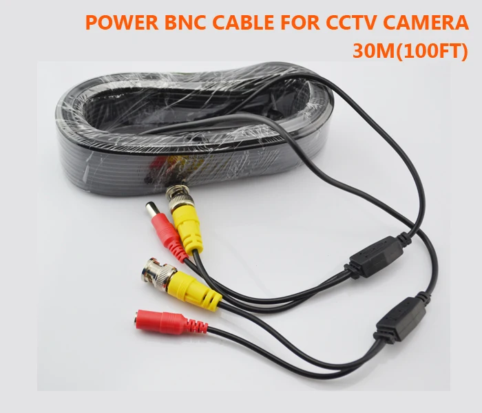 CCTV Cable 30M 100ft for Security Camera BNC connector + DC plug Video