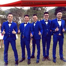 Классический стиль, одна пуговица, королевский синий смокинг для жениха, мужской свадебный Блейзер, костюмы на выпускной(пиджак+ брюки+ жилет+ галстук) K: 392