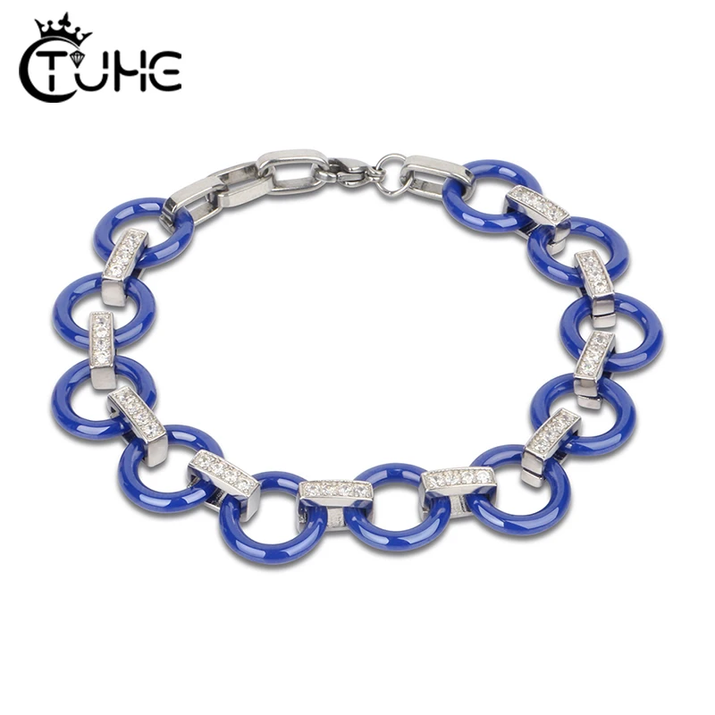 

Circle Bangle Bracelet Gift New Fashion Women Blue Ceramic Bracelet Rhinestone Charm Jewelry Engagement Gift