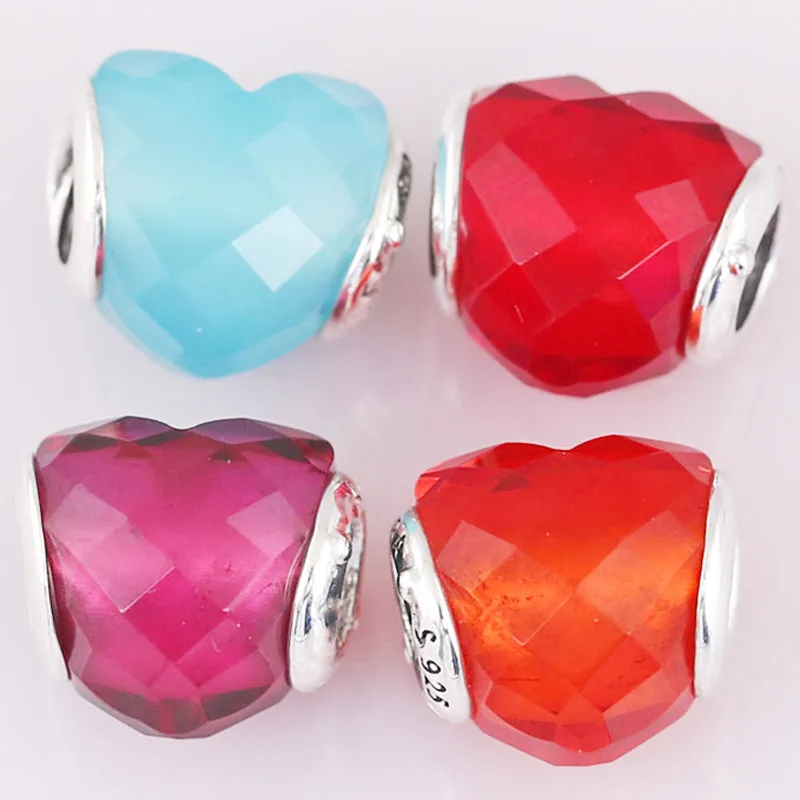 

New Shape Of Love Heart With Multi-Colored Crystal Beads Fit Pandora Bracelet Bangle Diy Jewelry 925 Sterling Silver Bead Charm
