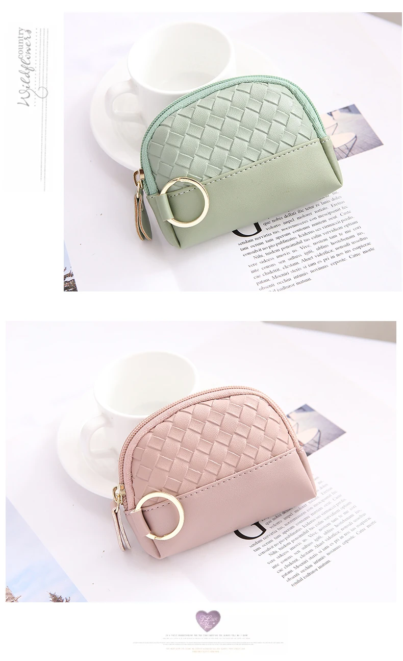 JANE'S LEATHER Brand Fashion Knit Women Coin Purse New Small Mini Change Wallet Cards Cash Bag Key Ring For Girl Teenager