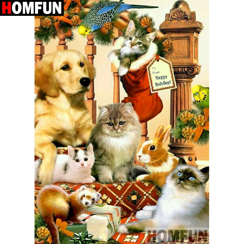 HOMFUN Full Square/Round Drill 5D DIY Diamond Painting &quotCat and dog rabbit&quot 3D Embroidery Cross Stitch Home Decor A19200 | Дом и сад
