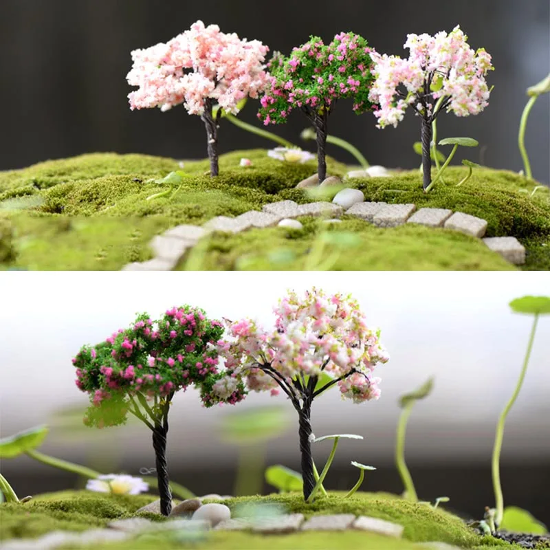 5 см-7 см 1 шт. пластиковые мини Сакура моделирование деревья миниатюры сад микропейзаж установка фигурки домашний декор